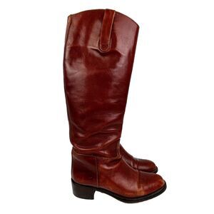 Joan & David Leather Knee High Riding Boots  Cognac Brown Italian Leather 38.5